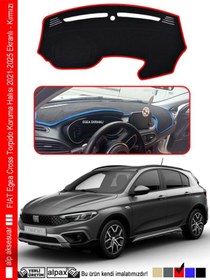 Resim Fıat Egea Cross Torpido Koruma Halısı 2021-2025 Ekranlı Modele Özel Üretim - Kenarı Kırmızı 