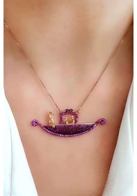 Resim Pembe Zirkon Taşlı Tasarım Aşk Gondolu Gümüş Rose Kolye 