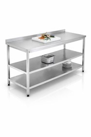 Resim sc sonsesconcept Çalışma Tezgahı Paslanmaz , Alt Tablalı , Ara Raflı , Krom, 240x60x85 
