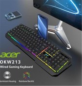 Resim Acer Okw213 Siyah Rgb Rainbow Backlit Gaming Keyboard Rainbow Kablo Uzunluğu 1,5mt 