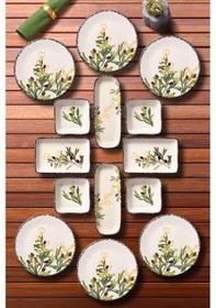 Resim 14 Parça 6 Kişilik Handmade Zeytin Kahvaltı Takımı - Lüx Kahvaltılık Sunum Seti Yeşil 
