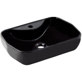 Resim Seramiksan Lucida Parlak Siyah Batarya Delikli Tezgah Üstü Lavabo 