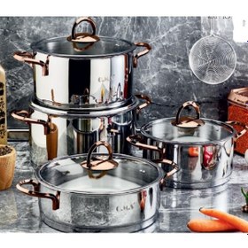 Resim Oms 8 Parça Silindir Ezme Bakır Çelik Tencere Seti 1097-b 