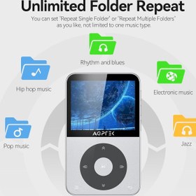 Resim 64GB Bluetooth 5.3 MP3 Çalar, 2.3" Ekranlı, FM Radyo ve Kayıt Özellikli, Gümüş Renk 