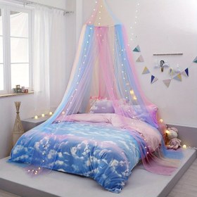 Resim 1 Adet Renkli Gökkuşağı Gradyan Asma Kubbe Sineklik - %100 Polyester Prenses Yatak Örtüsü, Yarı Şeffaf Ağ, Elde Yıkama, Tek/Twin/Full/Kraliçe Boyutlarına Uygun, Kız Odası Dekoru 