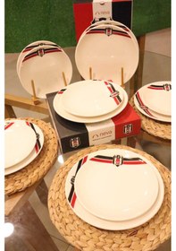 Resim Dekomus İle Lisanslı Beşiktaş 6 Kişilik 12 Parça Porselen Servis Tabağı Ve Pasta Tabağı Seti 