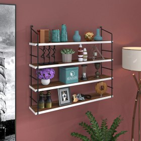 Resim Kenzlife Mutfak Banyo Duvar Rafı Junzi Mat Ceviz Suntalam 100 Y 80 G 15 D 4 Katlı Beyaz 