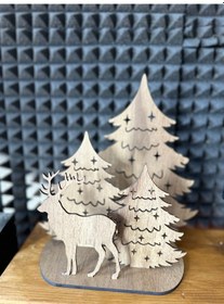 Resim Ahşap Yılbaşı Ağacı Geyik Dekor Masaüstü Hediyelik- Işıksız Işıksız 