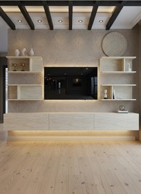 Resim Resital Ledli Duvara Monte Tv Sehpası - Traverten - W6010-8 Çok Renkli 