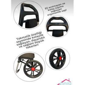 Resim PremiumPort Lüks Torbalı Takmatik Tekerli Pazar Arabası, Pratik ve Şık Alışveriş Aracı 