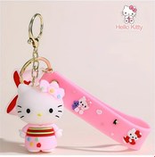Resim Meridiangoods Pembe Japon Kimonolu Sevimli Kedi Anahtarlık - Renkli Çanta Aksesuarı 