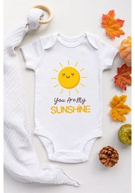 Resim Tuğbababy Baby You Are My Sunshine Desenli Organik Çıtçıtlı Body Kız Erkek Beyaz 