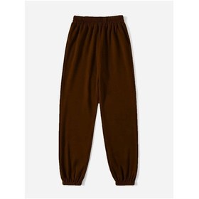 Resim Kahve Basic Düz Eşofman Altı Jogger - Lastik Paça Yüksek Bel Oversize Kahverengi-260952 