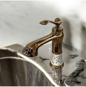 Resim İsaoğlu Yapı Bronz Lavabo Bataryası Bakır Vintage Armatür Country Klasik Armatür Bakır 