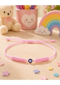 Resim 14 Ayar Altın Nazar Boncuklu Çocuk Bilekliği 0.30 Gr 585 Ayar Pembe İpli Ayarlanabilir Bileklik Altın - Pembe 