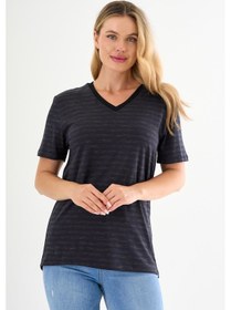 Resim Alexandergardı V Yaka Çizgili T-shirt Siyah 