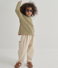 Resim Unisex Çocuk İnterlok Yandan Cepli Pantolon Bej - 5-6 Yaş 