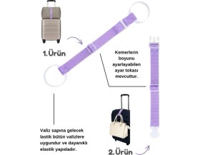 Resim Temel Valiz Üstü Çanta Sabitleme Kemeri ve Çanta Asma Askısı Seti Lila Renk 