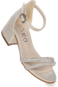 Resim KARAMAZI Sarer Taşlı Kız Çocuk 3 Cm Topuklu Sandalet Abiye Ayakkabı 