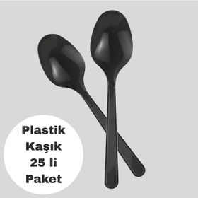 Resim Siyah Renkli Plastik Kaşık 25 Li Paket 