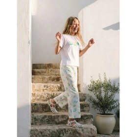 Resim LC Waikiki Lcw Kids Beyaz Çiçek Desenli Kız Çocuk Poplin Pantolon 