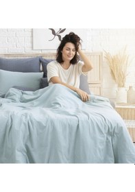 Resim Tek Kişilik %100 Pamuk Ranforce Nevresim Takımı 160x220 Cm Açık Mavi Lastiksiz Çarşaflı Açik Mavi 