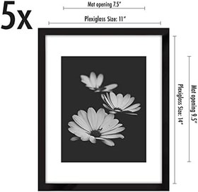 Resim Americanflat 28 x 35 cm siyah resim çerçevesi - Ekran 20,3 x 25,4 cm mat ve 28 x 35,5 cm matsız - Yatay ve dikey görüntüleme için testere dişli askılı 5 çerçeveli set 
