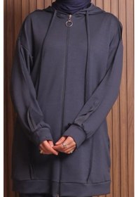 Resim Balenbi Kadın Modal Kumaş Oversize Kapüşonlu Tesettür Takım 1132 Antrasit 
