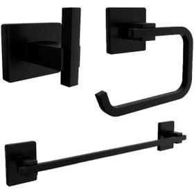 Resim FNDHOME Siyah Kare Banyo Uzun Havluluk Açık Kağıtlık Bornozluk 3 Lü Set 