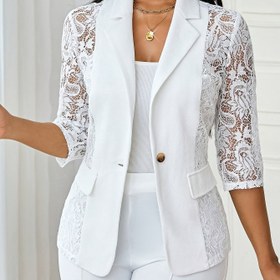 Resim Siyah Dantel Detaylı, Üç Çeyrek Kollu, Tek Düğmeli, Polyester, Tüm Mevsimler İçin Şık ve İşli Giyim, Formal Giyim Ceketi | Zarif Tarz | Polyester Ceket 