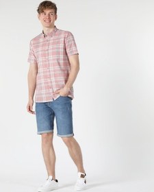 Resim Colin's Regular Fit Shirt Neck Kareli Turuncu Erkek Kısa Kol Gömlek CL1057560_Q1.V1_PSL Somon 