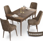 Resim Canisa Concept Taç Serisi 80 x 132 cm Barok Ahşap Desen Mutfak Masası Takımı 4 Sandalye Gümüş Halkalı 