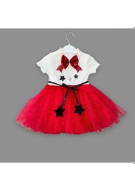 Resim 1-2-3 Yaş Payetli Yıldız Nakışlı Astarlı Etek Kız Bebek Tütü Elbisesi Ekru Ekru 