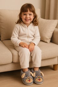 Resim meko aksesuar Köpek Desenli Peluş Çocuk Panduf Terlik 