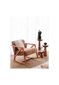 Resim Sallanan Ahşap Berjer Kadife Camel 