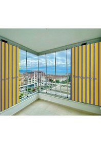Resim Ceylan Home Balkon Perdesi Bağcıklı Ölçü Seçenekli Sarı Gri Çizgili Sarı 