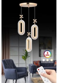 Resim İstanbul Avize Led Alfa 3'li Gold Kumandalı 3 Renk Ledli Modern Led Avize 