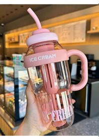 Resim Bıgmug Ice Cream Tritan Pipetli Suluk Detoks Matara 1300 Ml Pembe 