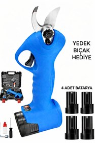 Resim OPTIVEX 4 Bataryalı Şarjlı Dal Budama Bağ Makası Yedek Çelik Bıçaklı Ağaç Bahçe Budama 