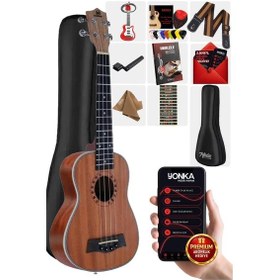 Resim Maxword Mu-21 Pro Yüksek Kaliteli Maun Soprano Ukulele Seti 