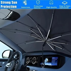 Resim 1 Adet Titanyum Gümüş Alaşımlı Katlanabilir Araç Cam Güneşlik Şemsiyesi - SUV/Araç İçin Taşınabilir Sıcaklık Azaltma, 140.0x80.01 cm, Kolay Saklama Tasarımı, Siyah, Aracınızı Güneşten Etkili Korur 