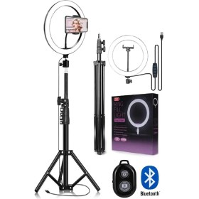 Resim Asfal 10 inç(26 Cm) Kumandalı Youtuber, Selfie LED Işık ve 210 cm Tripod Kuaför, Makyaj Işığı Tiktok Işığı 