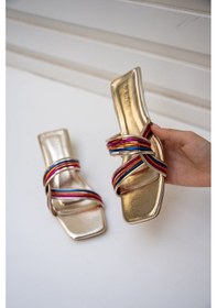 Resim Hero 4cm Özel Topuklu Şerit Detaylı Kadın Topuklu Terlik Renklı Çok Renkli 