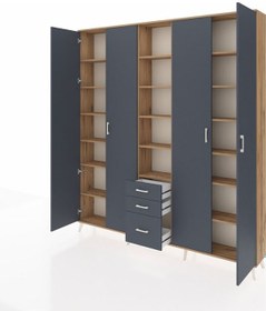 Resim Arges Dolap 17 Raflı 3 Çekmeceli 4 Kapaklı 220x30x243 Çam-antrasit/antrasit Antrasıt/antrasıt 