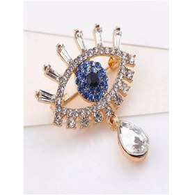 Resim Taşlı Nazar Boncuğu Broş Mavi 
