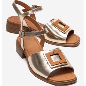 Resim Luvishoes Svelte Altın Hakiki Deri Tokalı Kadın Sandalet 