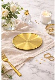 Resim 2 Kişilik Lüks Gold Metal Sunumluk Tepsi Sunum Servis Tepsisi 20cm Altın - Gold 