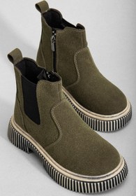 Resim Tonny Black Kalın Tırtıklı Termo Taban Fermuarlı Lastikli Çocuk Unisex Haki Süet Chelsea Bot Tbgrf005 Haki Süet 