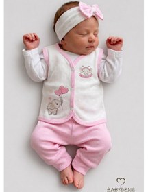 Resim Babyden's Kız Bebek Yelek Jakarlı Kalp Desenli Pamuklu Çıtçıtlı Fil Baskılı Bebek Yeleği Mevsimlik,yumuşak Ekru - Pembe 