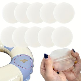 Resim TPU Tamir Bandı, 6 cm çapında yuvarlak, şeffaf, su geçirmez, kendinden yapışkanlı, kolayca yırtılabilir, şişirme ürünlerin tamirinde, yağmurluklar, şemsiyeler, çadırlar, yüzme halkaları ve daha fazlası için uygun, dış mekan kullanımı için ideal. 